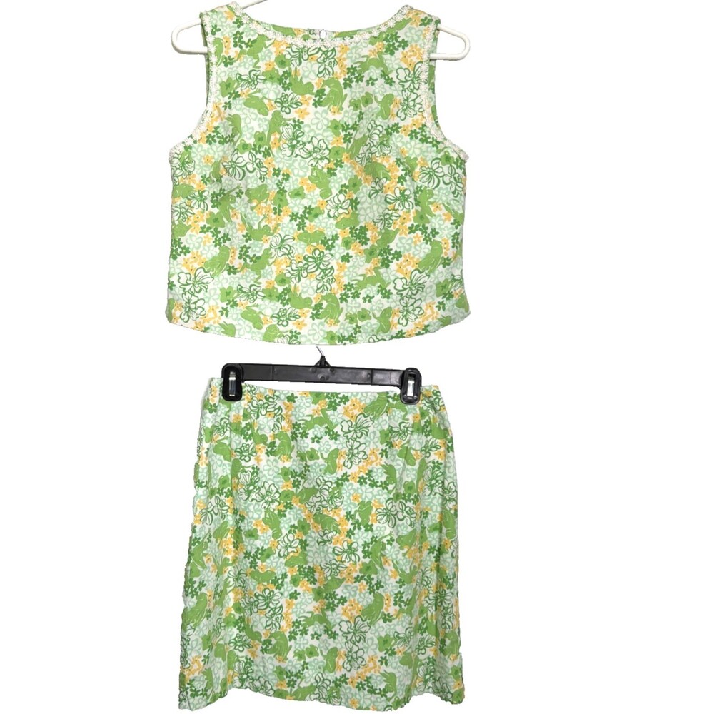 Lilly Pulitzer Vintage White Label 2 piece Top Skirt 6 Shy Frogs Preppy Whimsy